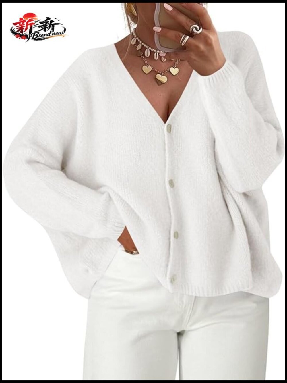 Oversized V-Neck Button Down Cardigan Sweater Lightweight Knit Outwear